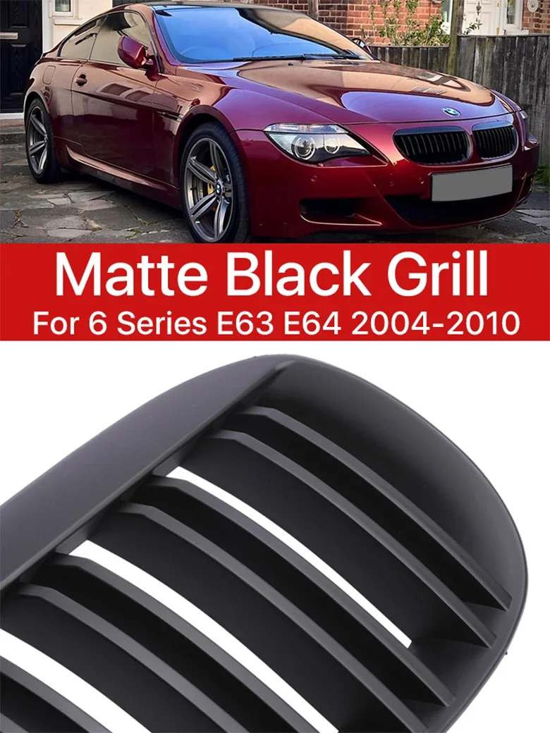 Front Bumper Kidney Facelift Grille Double Slat Matte Black Grills For BMW 6 Series E63 E64 630i 650i 645ci M Sport 2004-2010