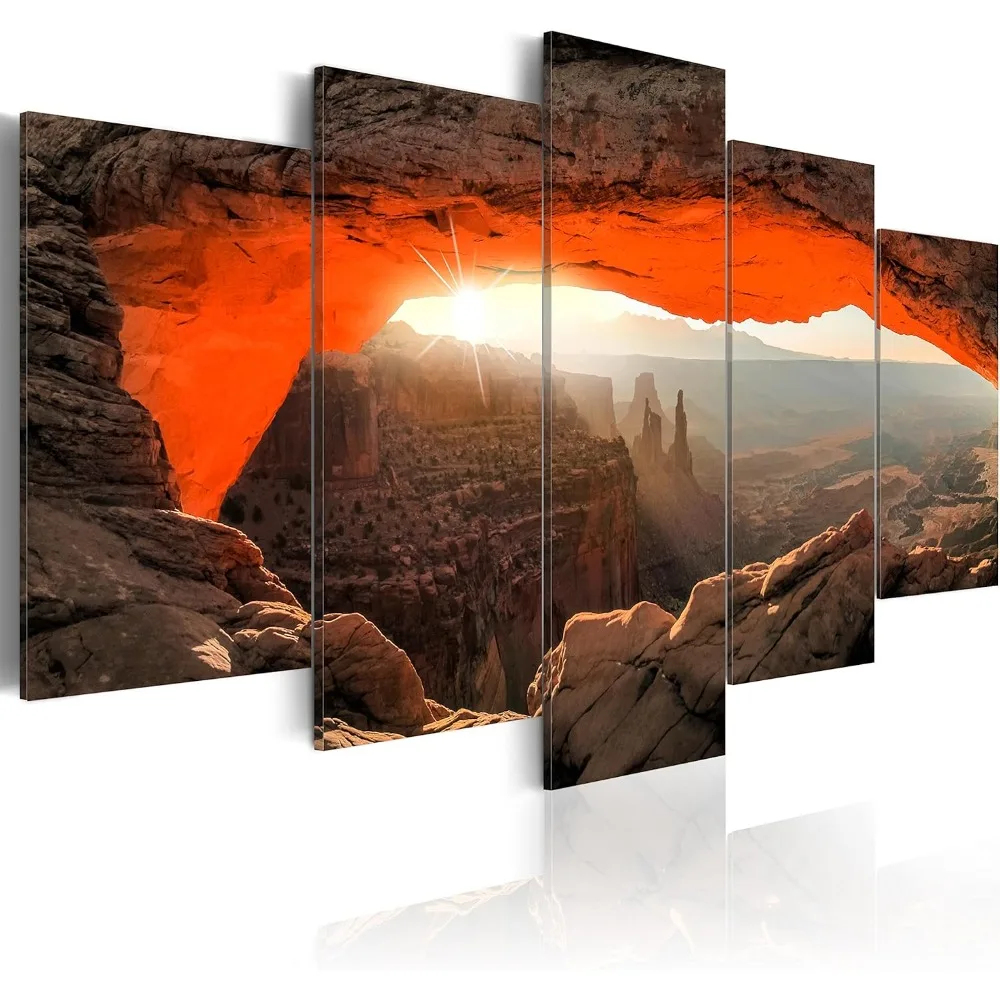 อะคูสติกผ้าใบ Wall Art ภูเขาภูมิทัศน์ 90x45 นิ้ว - 5 ชิ้นภาพอะคูสติกโฟมเสียงพิมพ์งานศิลปะห้องอะคูสติก