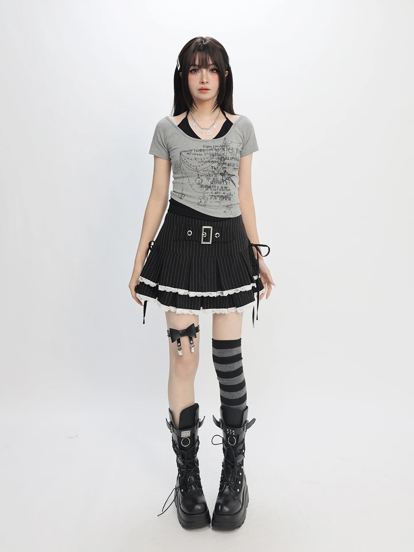 

Wish Y2K Short Sleeve Star Print Slim Fit Sweet Cool Subculture T-Shirt Top Female Style Fake Two-Piece Cotton Polyester ...
