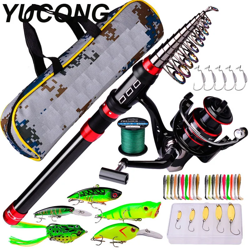 

YUCONG 1.8-3.6M Fishing Rod Combos Carbon Telescopic Spinning Fishing Rod Reel Set Spinning Reel Line Lures Hooks Rod Full Kit