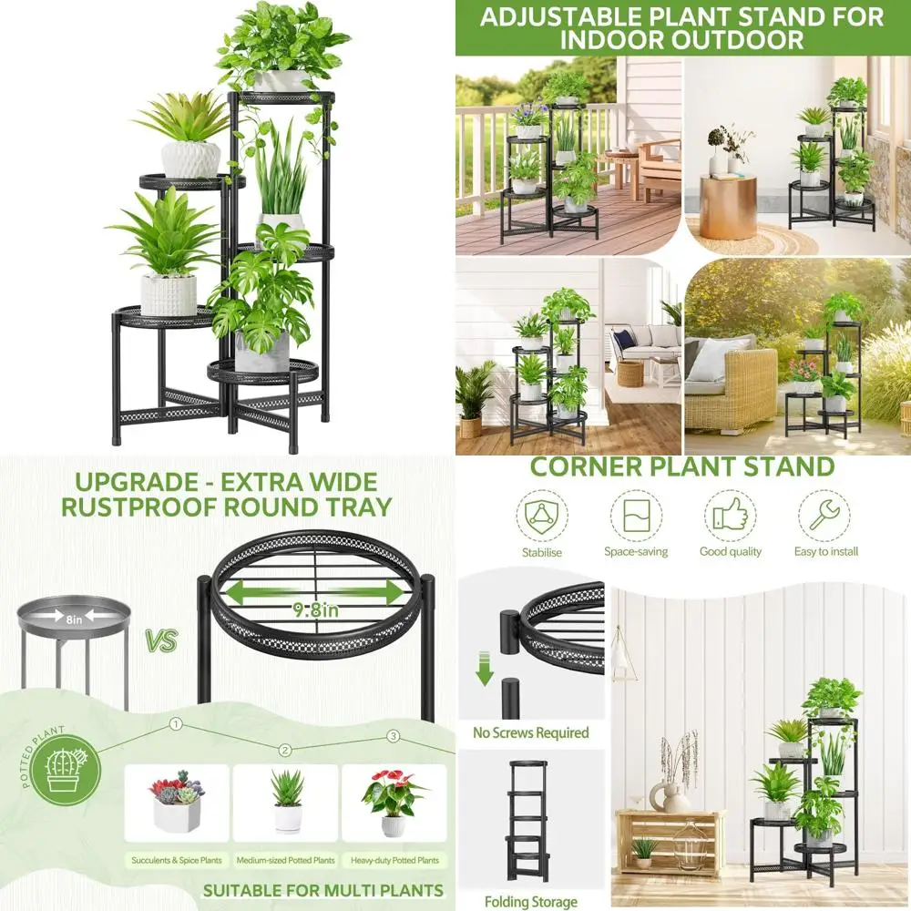 idavosic.ly 5 tier large plant stand indoor with 10-inch wide drainage tray, tiered corner metal outdoor flower display holder s