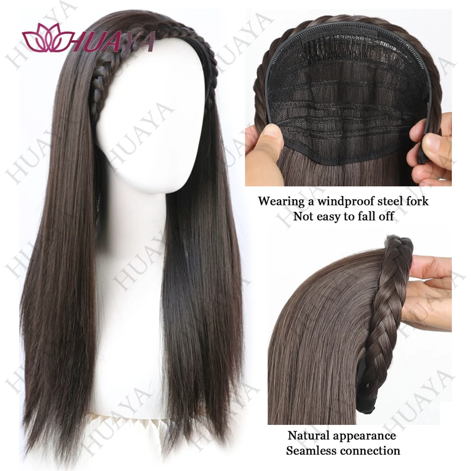 Synthetic Headband Wig 20‘’Long Straight Half Wigs For Women With Headband Heat-Resistant Hair Extensions