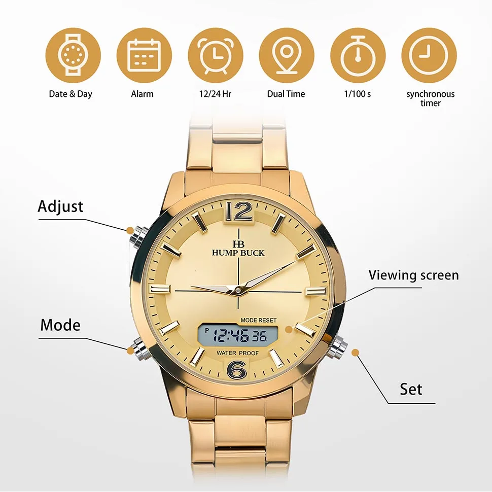 Мужские наручные часы HUMPBUCK с вечным календарем и будильником, водонепроницаемые многофункциональные часы, повседневный и в стиле милитари