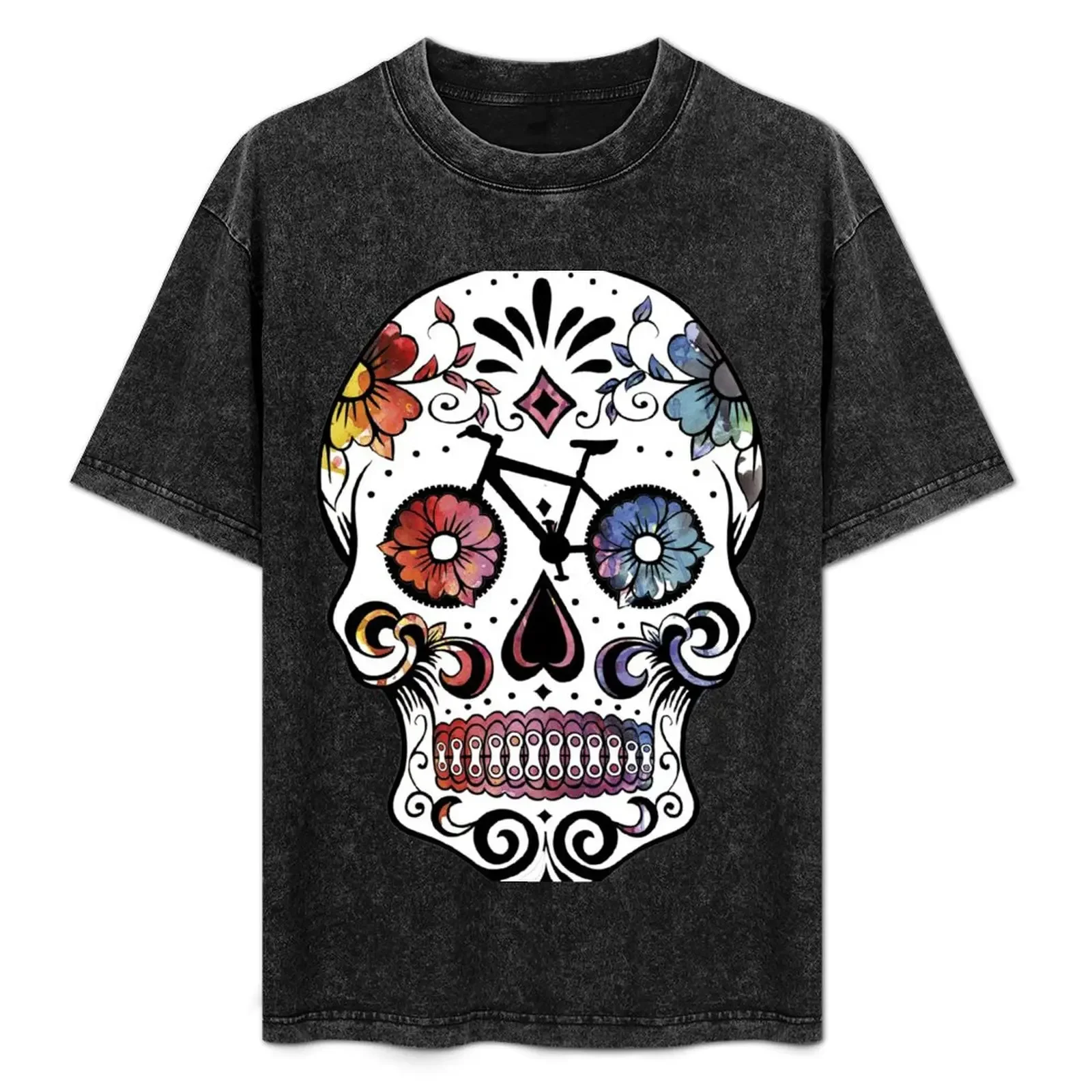 Sugar skull bikes watercolor T-Shirt blue archive new edition Personalized t-shirt vintage t shirt men