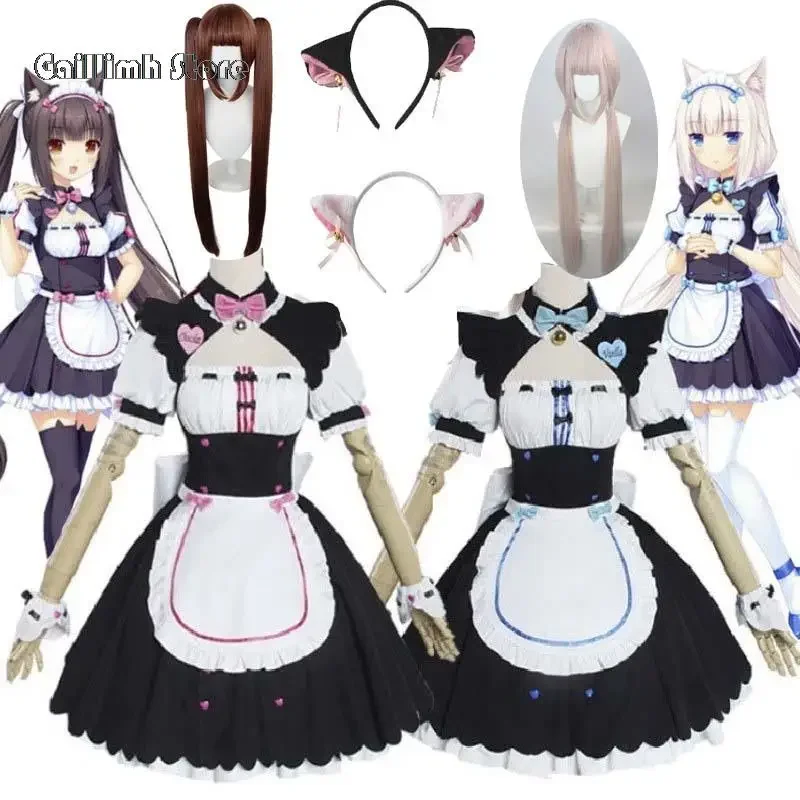 Costume de Cosplay Vanilla pour Femme, Robe de Demoiselle d'Honneur, Tenue de Jeu, Uniforme de Chat Neko, Chocola Vanilla OVA, en Stock