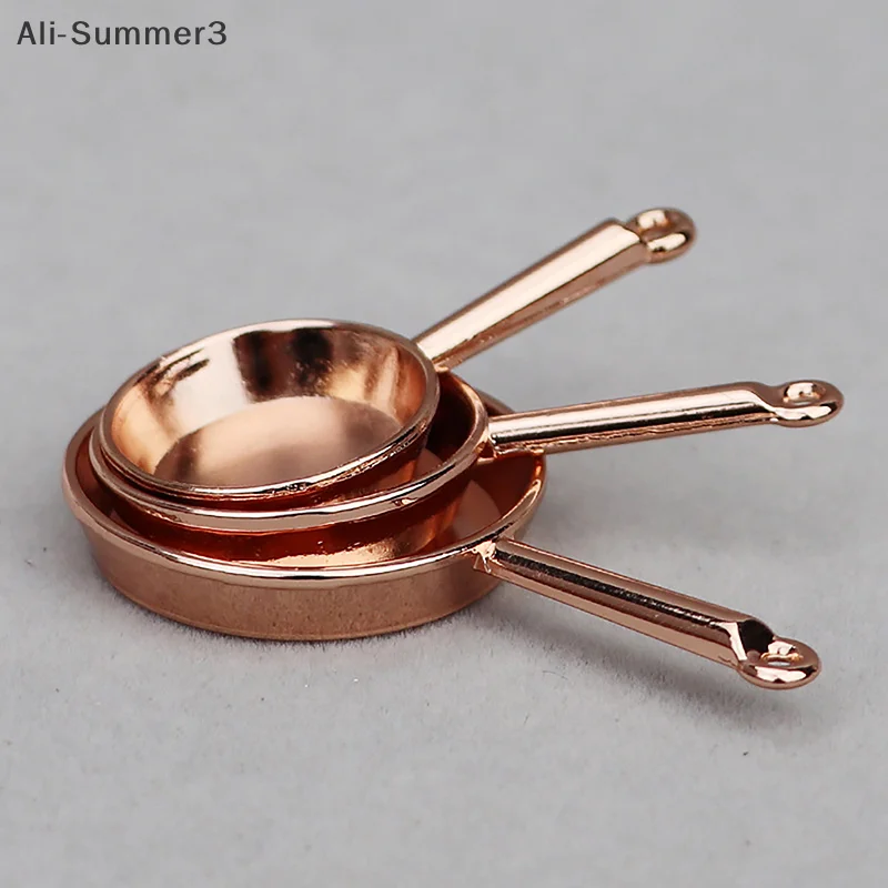 1Set 1:12 Poppenhuis Miniatuur Koekenpan Braadpan Metalen Kookgerei Keuken Model Decor Speelgoed Poppenhuis Accessoires