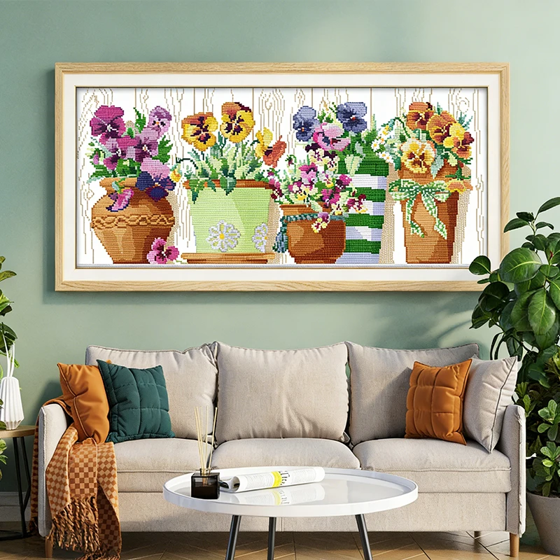 Joy Sunday Cactus Potted Plant Cross Stitch Kits Chinese Manual Sewing 11CT 14CT Painting Canvas Home Decoration Embroidery Gift