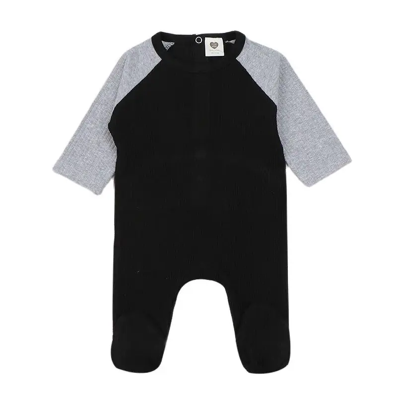 

Baby romper ribbed kids clothes long sleeves winter baby boy clothes baby girl 100% cotton waffle footies two colors patched set