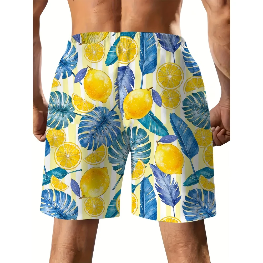Summer Cool Breathable Beach Shorts Fruit Lemon Graphic Fashion Loose Casual Drawstring Pants Men's Quick Dry Swimming Shorts