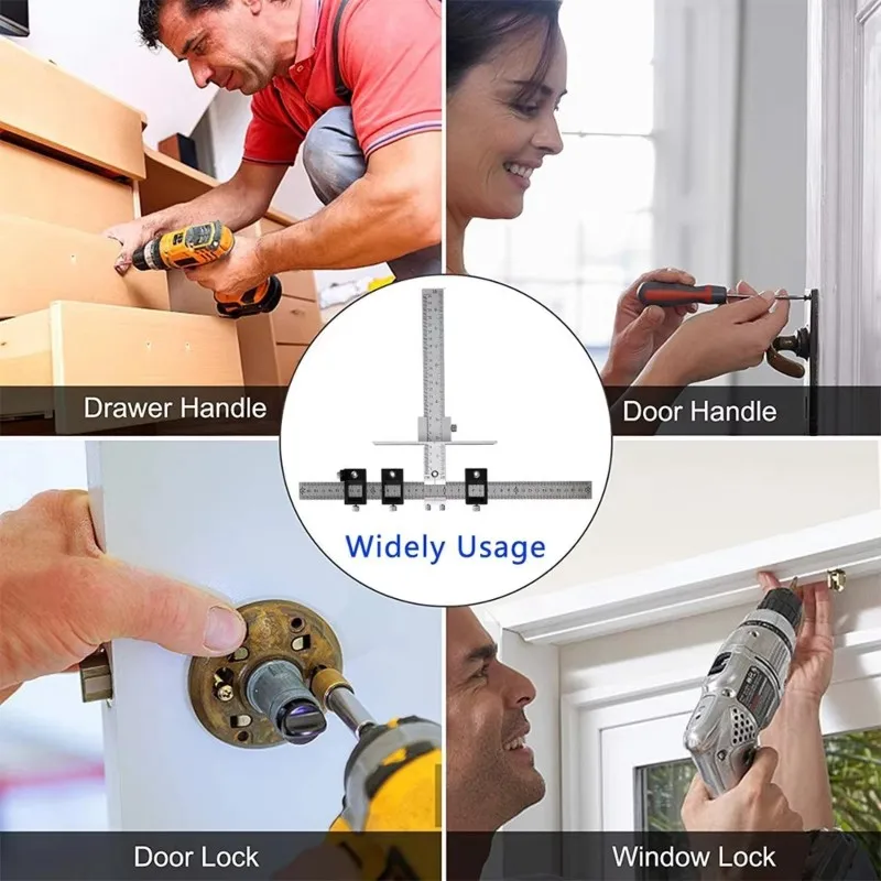 

ABZC-Drill Template Guide Tool, Punch Locator Tool, Adjustable For Installation Of Doors Drawer Handles Knobs Hole Drilling