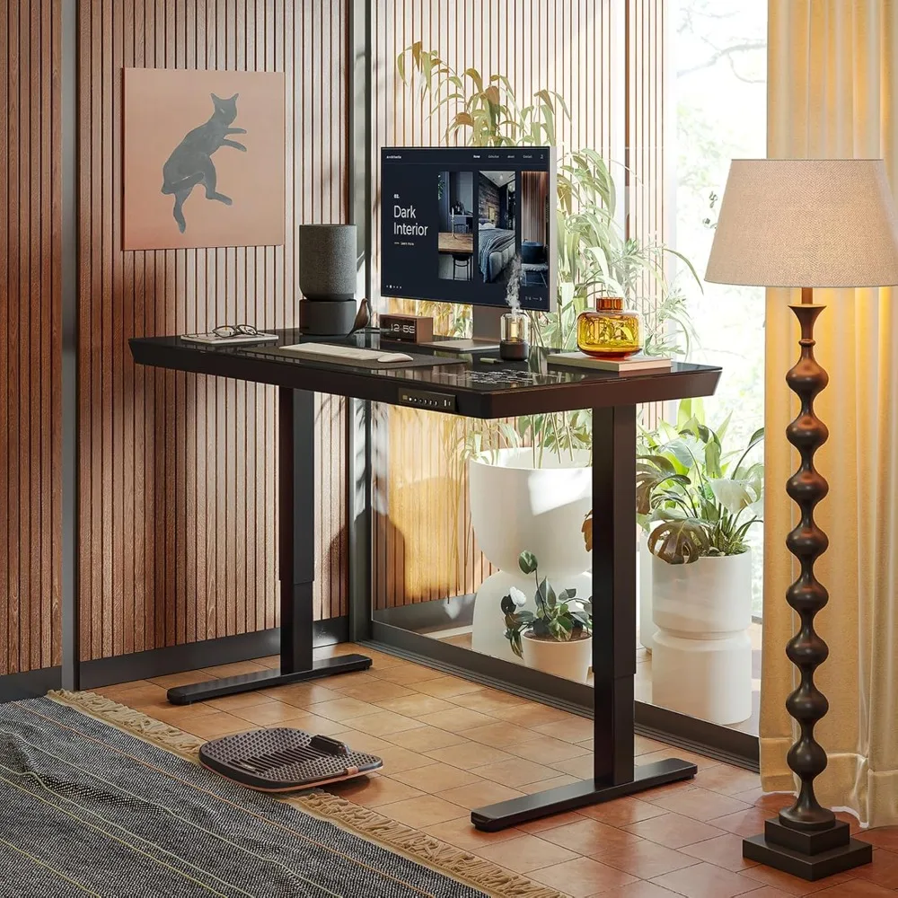 مكتب بارتفاع كهربائي قابل للتعديل - 48 × 24 مع أدراج، سطح زجاجي كامل، قطعة واحدة سهلة التجميع #2