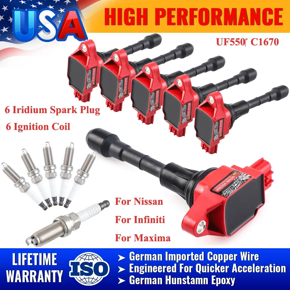 

Set of 6 Iridium Spark Plug and 6 Ignition Coil Pack For Nissan Infiniti Maxima UF550