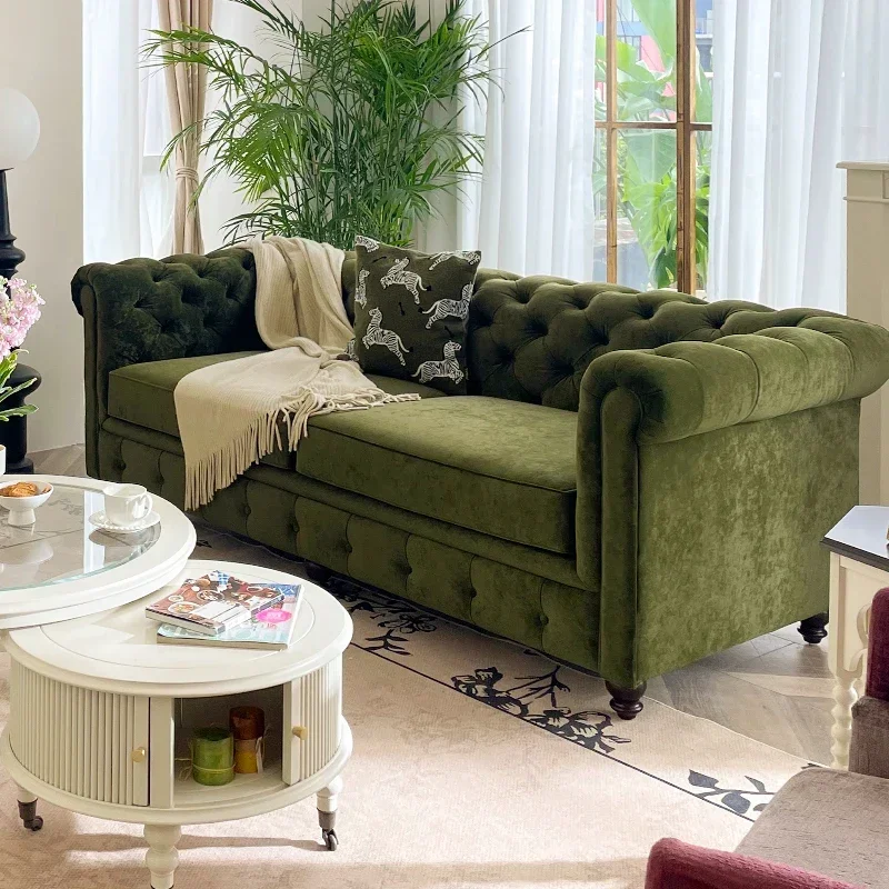 Elegant European Velvet Sofa Fabric Lounge Green Apartment Modern Lazy Couch Luxury Italian Sitting Divano Living Room Furniture
