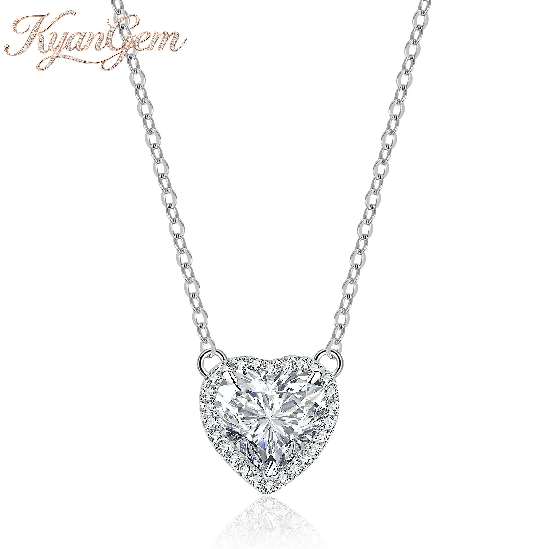 KyanGem Women's Cross-Shaped 2 carat Moissanite Heart-Shaped Diamond-Studded Platinum PT950 Collar Necklace Jewelry Gift