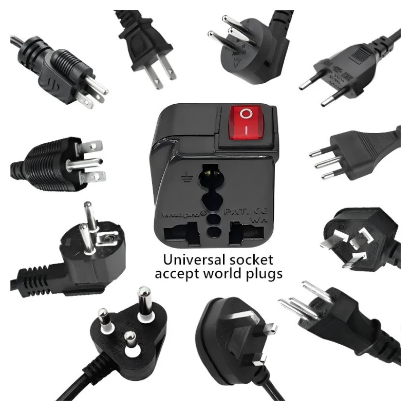 Universal US UK EU AU CN Schuko Multi Plug Adapter With On/Off Main Switch Wonpro WSA Series