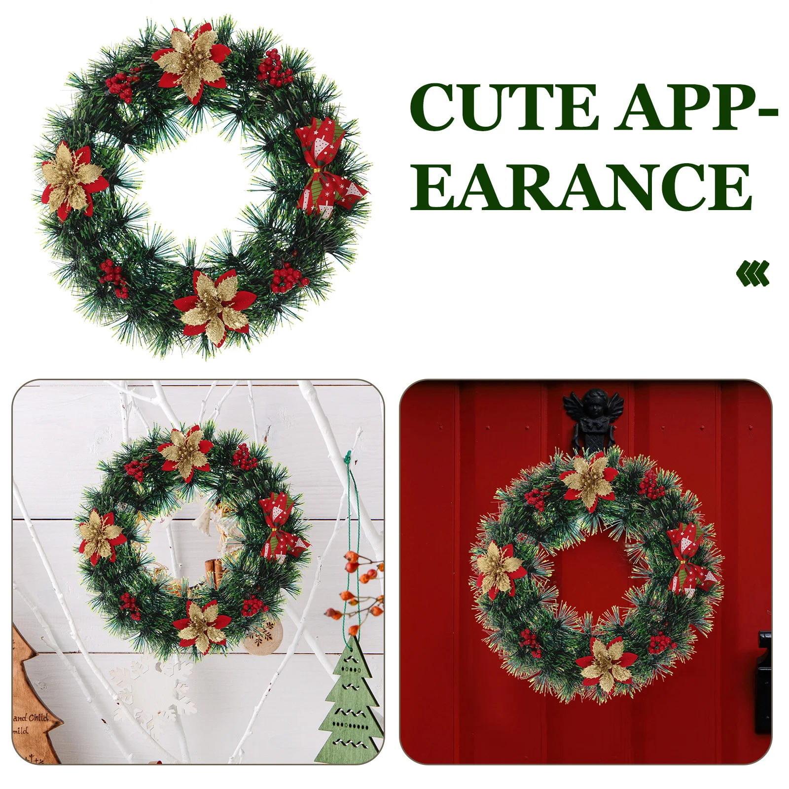 البونسيتة الاصطناعية التوت الأحمر التوت عيد الميلاد الباب الأمامي الجدار شنقا الموقد نافذة الشرفة الزينة