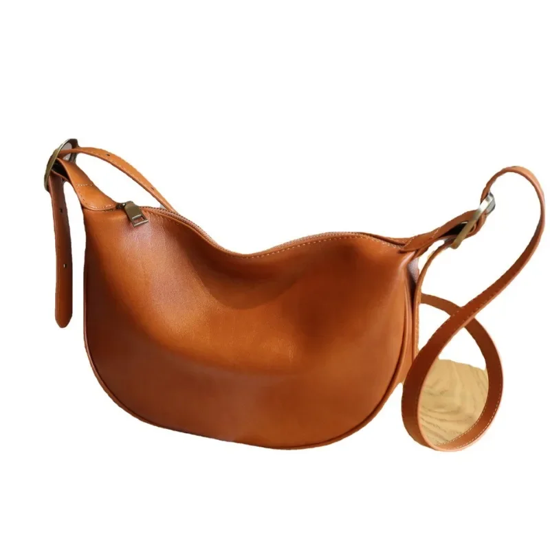 

Leather Women's Bag 2024 New Vegetable Tanned Leather Underarm Messenger Bag Large Capacity Daily Commute Shoulder Retro Bag