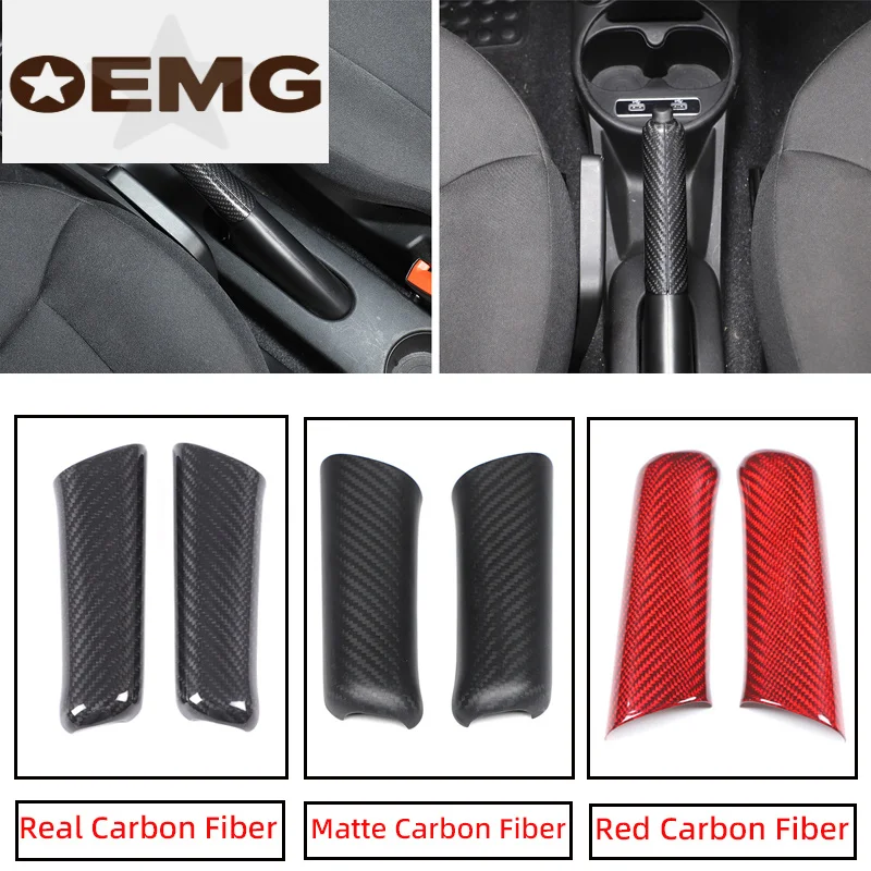 For 2007-2024 Fiat 500 Real Carbon Fiber Car Handbrake Lever Decorative Cover Interior Patch Car Accessories 2pcs