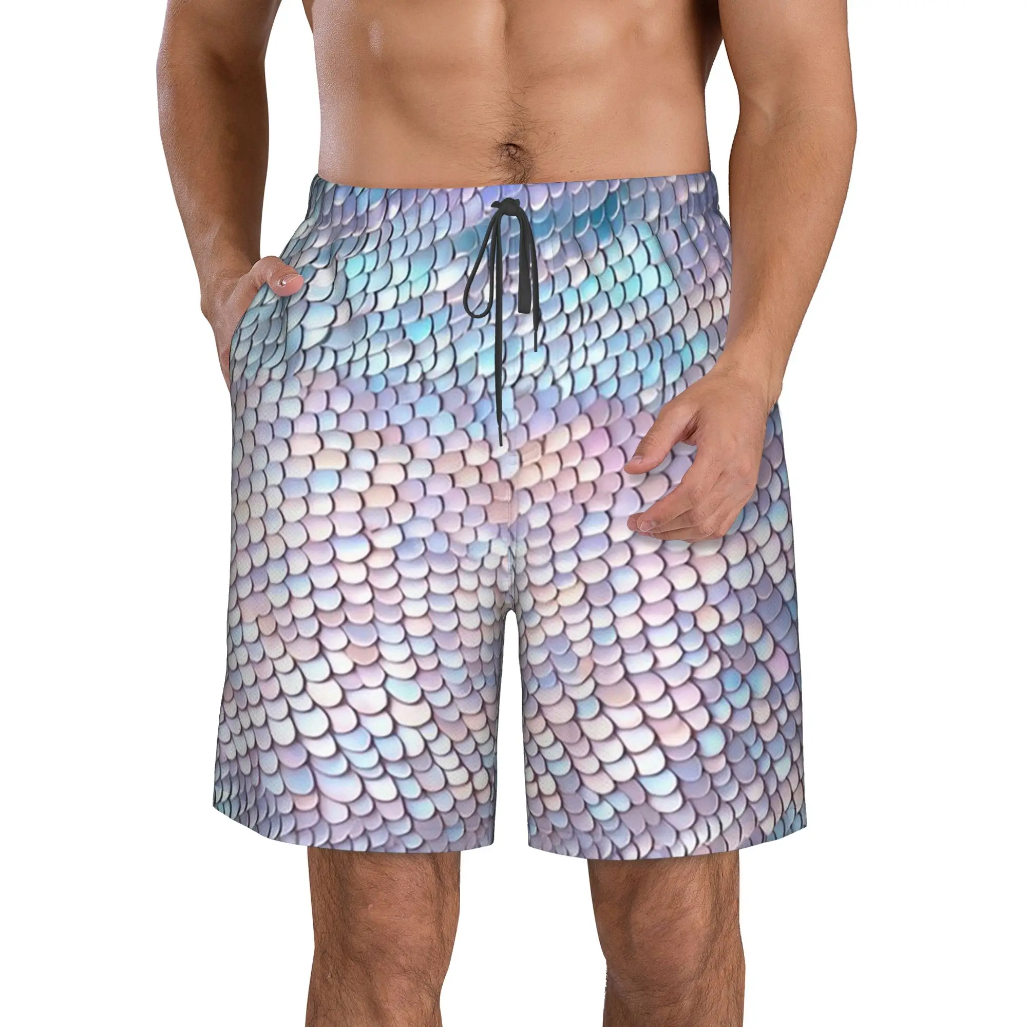 Mermaid Fish Scale Dazzling Scales Trunks Beach Board Shorts Casual Quick Dry Swimming Summer Men Pants