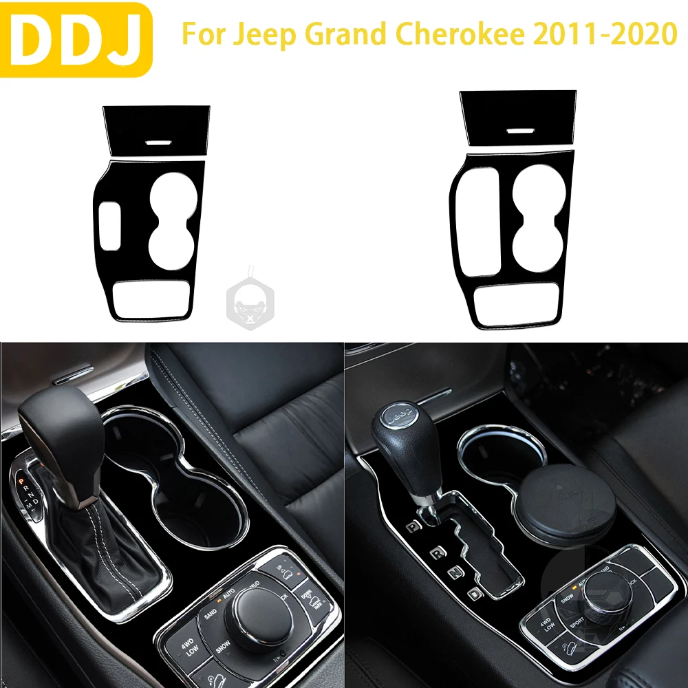 

For Jeep Grand Cherokee 2011-2020 Accessories Piano Black Plastic Car Interior Gear Cup Holder Panel Trim Sticker Modification