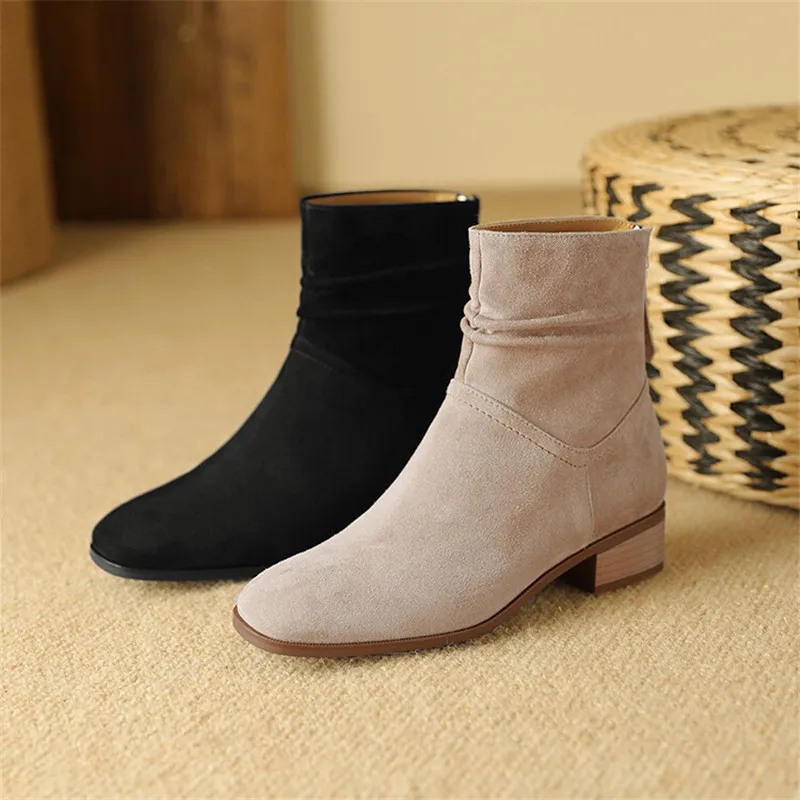 NEW Autumn Winter Sheep Suede Women Boot Fashion Short Boots Round Toe Chunky Shoes for Women Low Heel Botas De Mujer Size 34-40