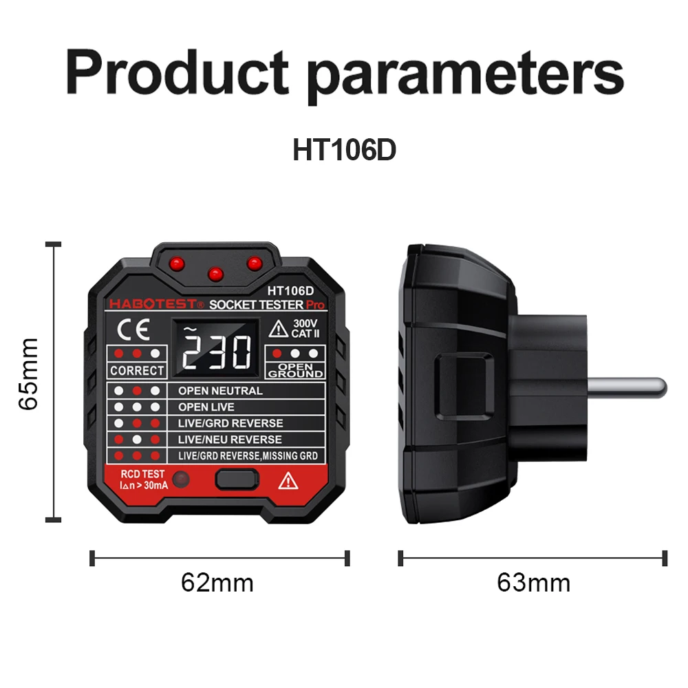 HT106 HT107 Steckdosentester Pro Spannungstest Digitalausgang Steckdose Erkennen Sie US/UK/EU Stecker Ground Zero Line Stecker Polarität Phasenprüfung – Detail 15