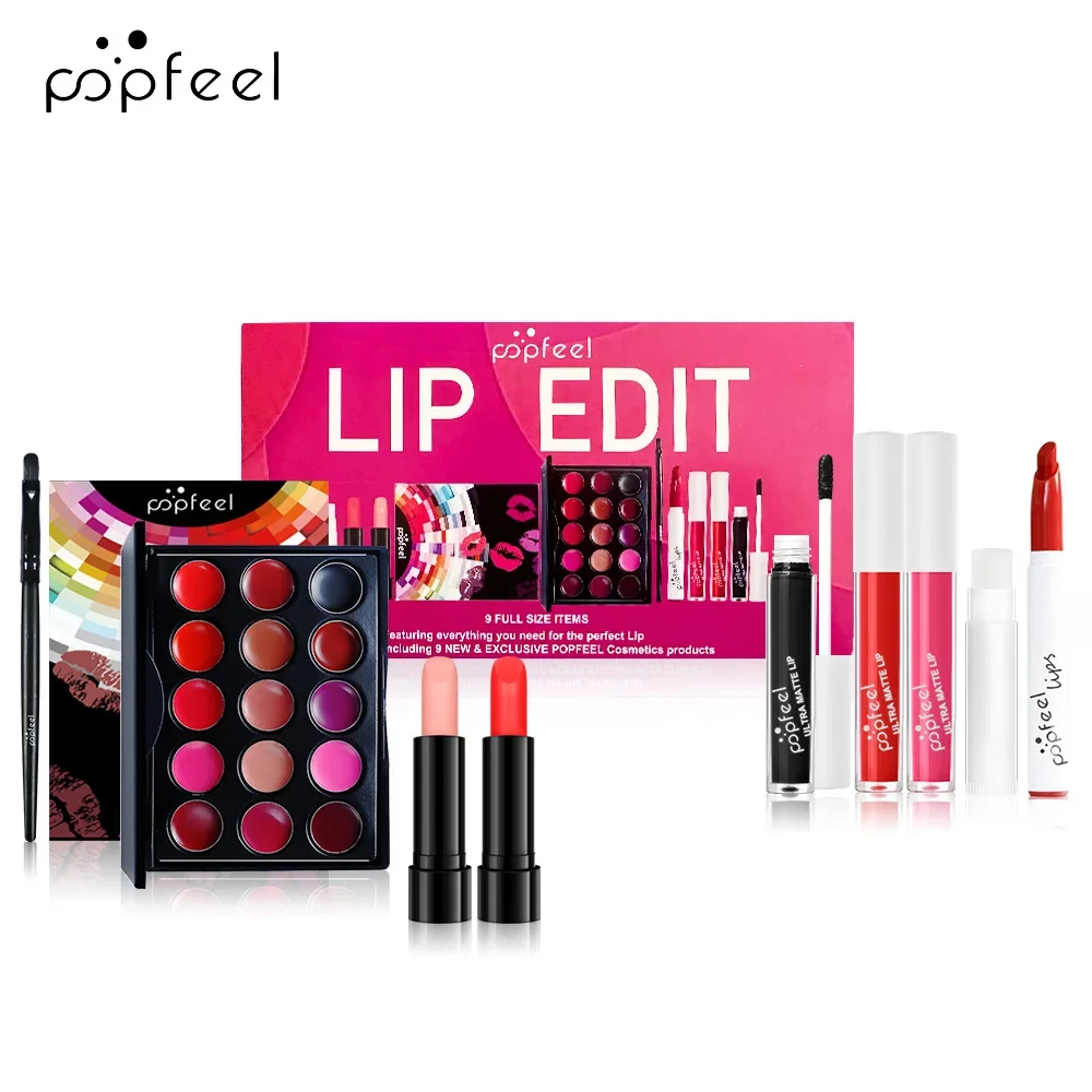 Kit Complet de Rouge à Lèvres Popfeel, Baume Jules, Maquillage, Cadeau pour Femme, Cosmétique Imperméable et Durable, Teinte Brillante, Nouveauté