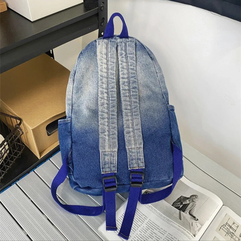 Large Capacity Rucksack Denim Daypack Double Shoulder Schoolbag Friend Birthday Daily Wear Bag Creative Zipper Backpack