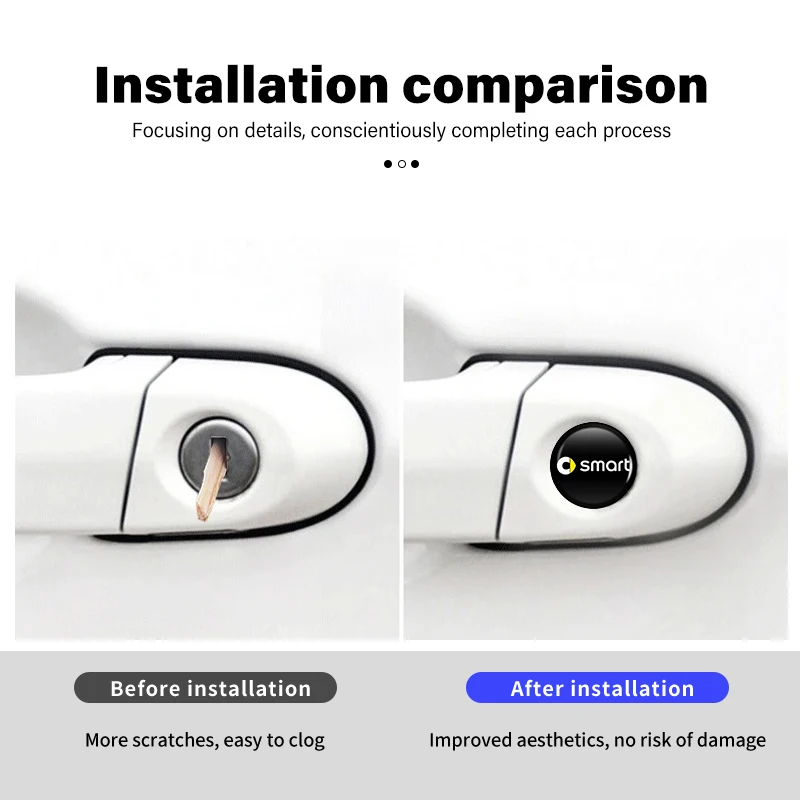 8pcs Car Door Lock Keyhole Stickers Protector Lock Core Decal For Smart Fortwo Forfour 451 453 450 452 454 Roadster Coupe