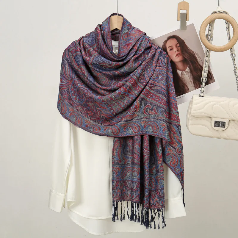 

2025 New Fashion Winter Warm Thick Soft Cashmere Pashmina Luxury Brand Jacquard Scarf Women Neckerchief Bandana Shawl Headband
