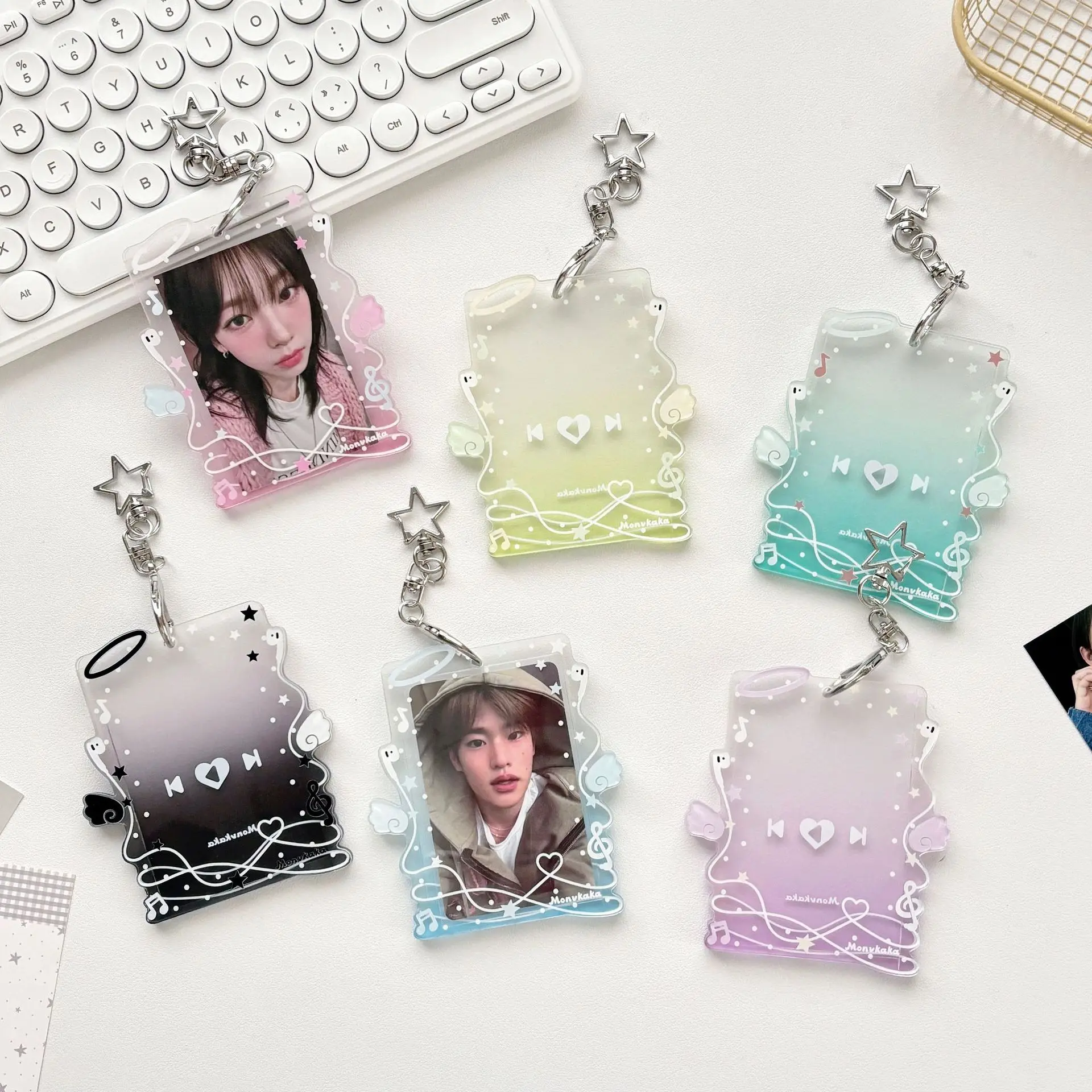 3 Inch Music Player Button Headphone Wings Kpop Photocard Holder Acrylic Card Case 3 Inch Photocard Hard Sleeve