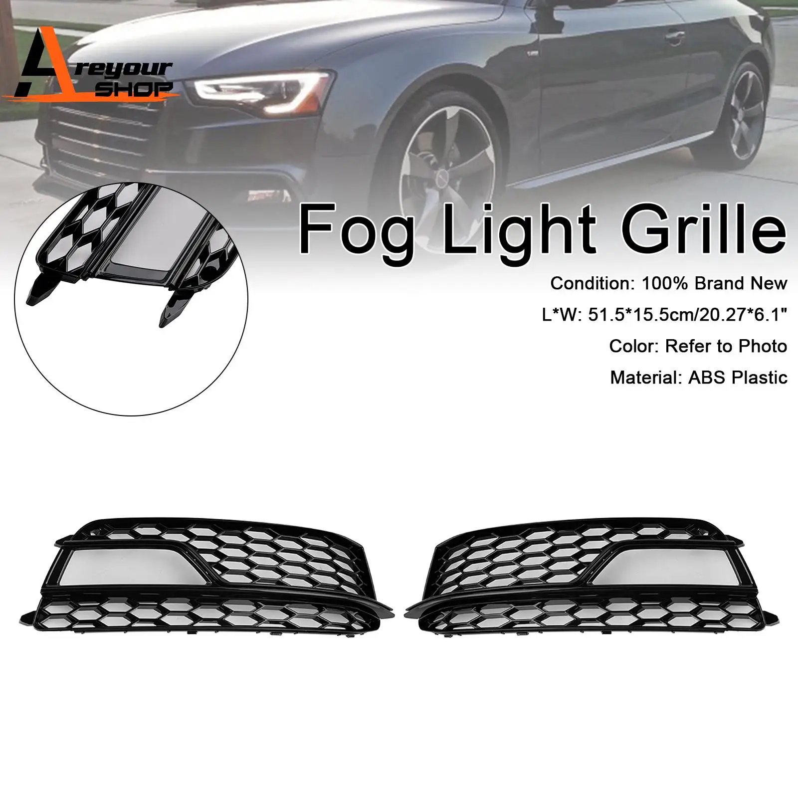 

2PCS Front Fog Lamp Black Grille Grill Fit fpr AUDI A5 S-Line S5 2013 2014 2015 2016