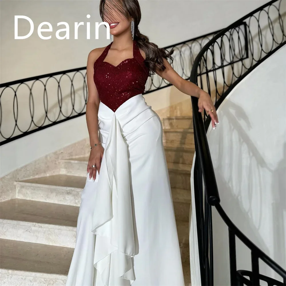 

Customized Evening Dress Prom Gown Formal Women Dearin Halter A-line Floor Length Skirts Vertically Ribbon Bespoke Occasion Dres