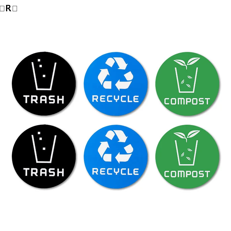 〔R〕6pcs Diameter 10CM PVC Recycle Trash Bin Sticker Vinyl Stickers Decals For Label Bins Containers Garbage Cans Home Decor view 3