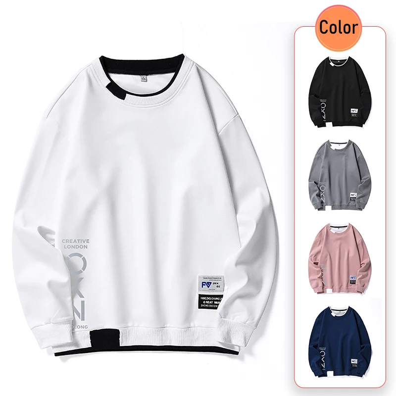 Autumn Men's Clothing Pullover Sweater Casual Versatile Young Handsome Long Sleeve T-shirt Round Neck Printed Polo