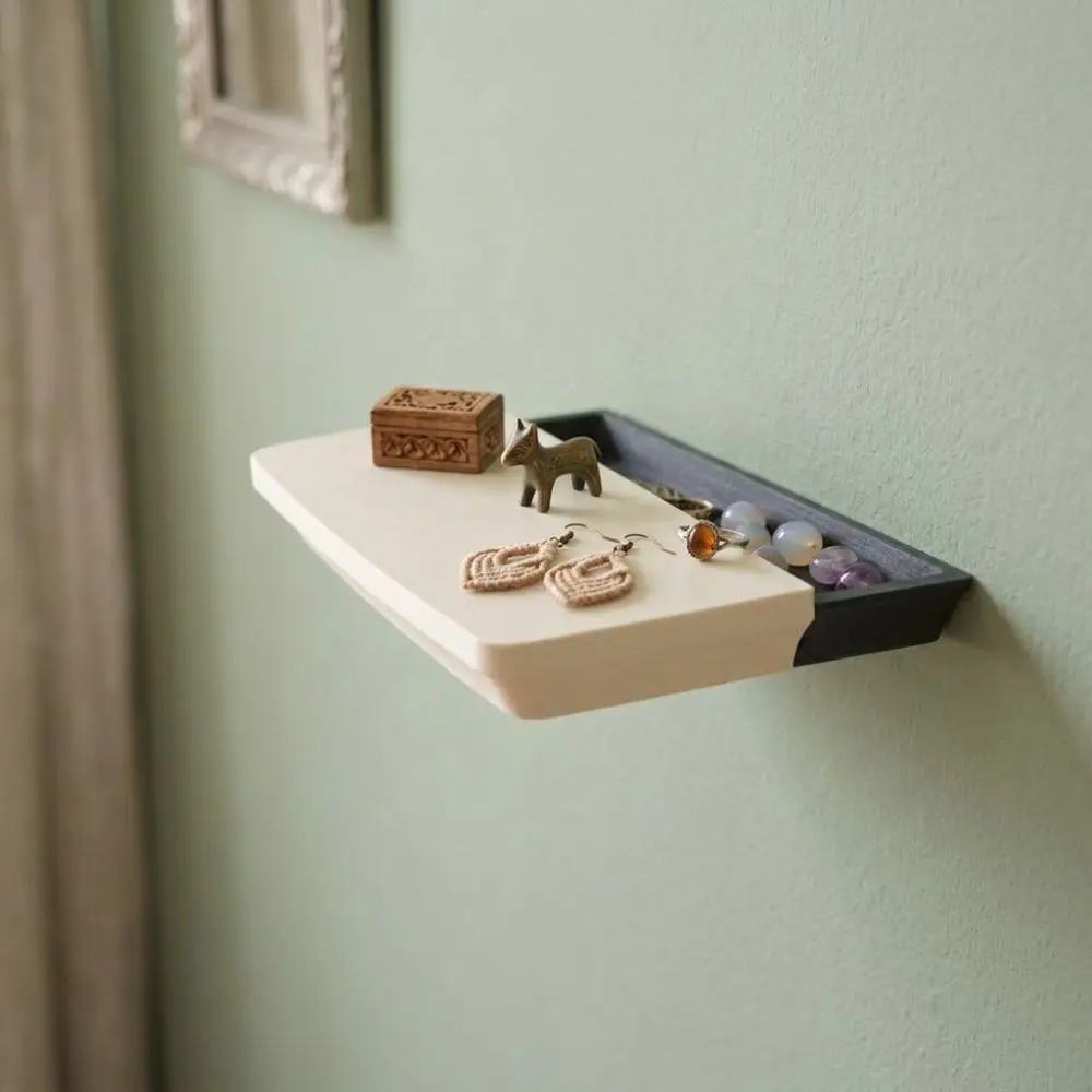 3D Printed Hidden Compartment Wall Shelf Slide Open Rectangular Floating Wall Mount Shelf Plastic Artistic