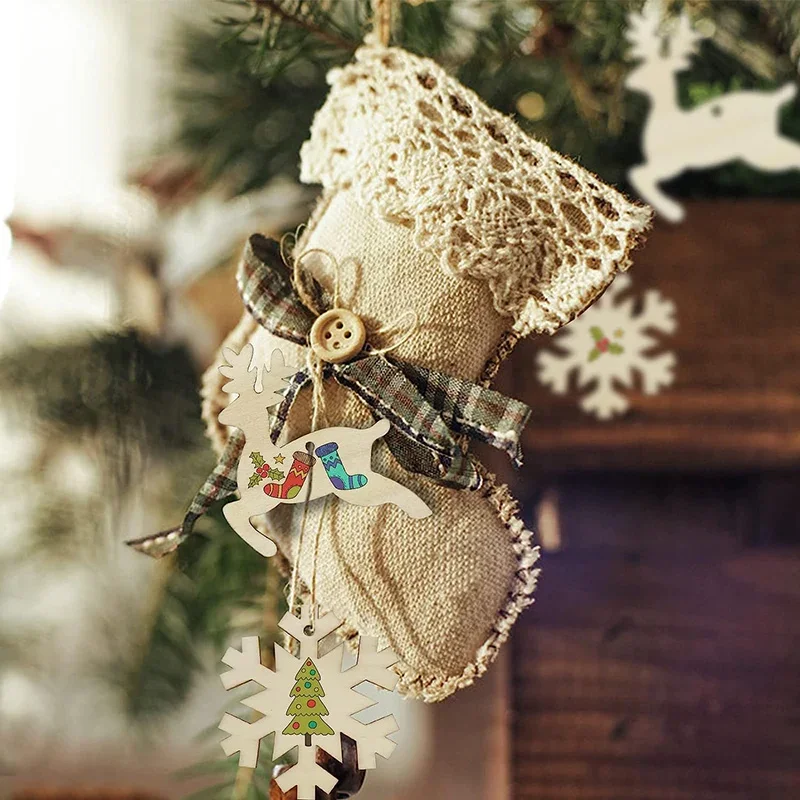 Ornements de Noël en bois non finis, tranches de bois avec trous, ébauches en bois, artisanat de bricolage pour enfant, décor d\'arbre, 10 pièces