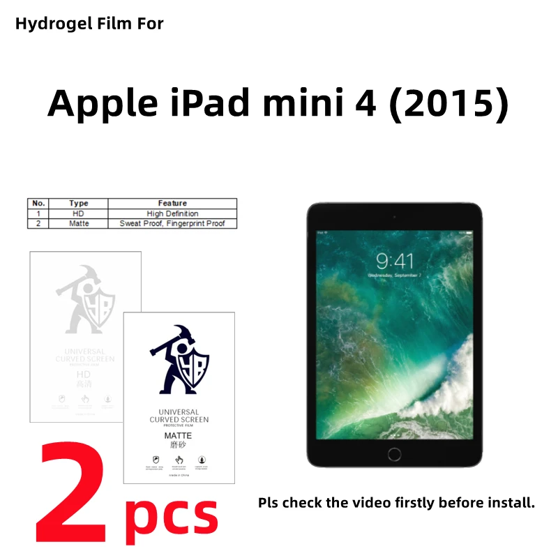 

2pcs HD Hydrogel Film For Apple iPad mini 4 Matte Screen Protector For iPad mini4 (2015) 7.9 inches Clear/Frosted Full Cover