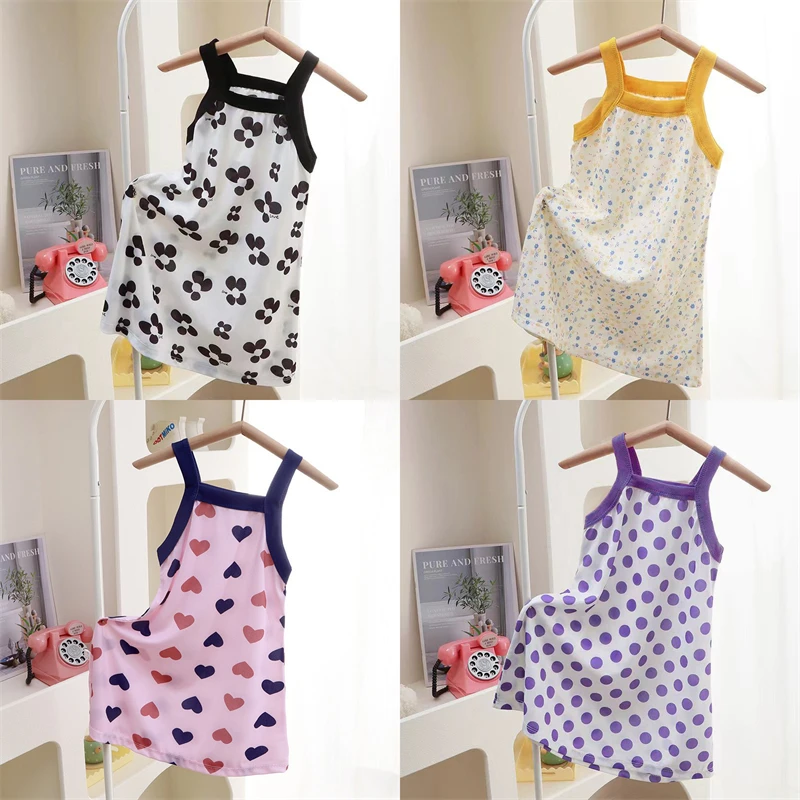 Girls Breathable Sleeveless Strap Dress Summer Toddler Girl Casual Dress Nightgown Homewear Sleepwear Wholesale