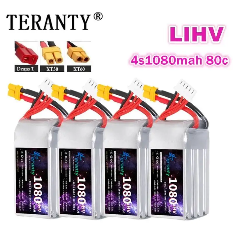 TERANTY 4S 1080MAH 80C Lipo Battery For FPV Racing Drone RC Quadcopter Helicopter Parts With XT30 XT60 Deans T 15.2V Battery
