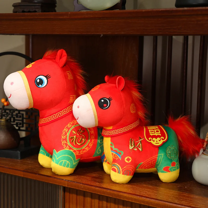 2026 Capodanno mascotte cavallo giocattoli di peluche rosso nero classico fortunato pony bambola Chinatown boutique pony decor festival regalo regalo per bambini