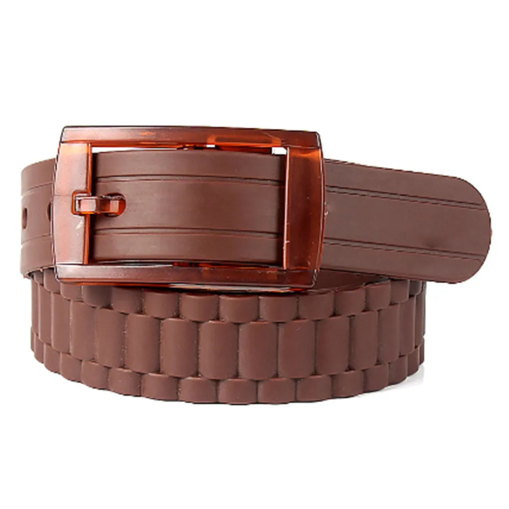 NEW Men\'s Womens Plain Candy colors Silicone Rubber Leather Wavy shape Belt Plastic Buckle PD009