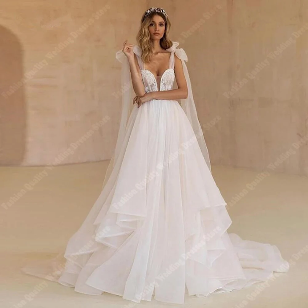 Elegant Vintage A-Line Women Wedding Dresses Sexy V-Neck Sleeveless Bridal Gowns Mopping Length Engagement Ball Vestido De Novia