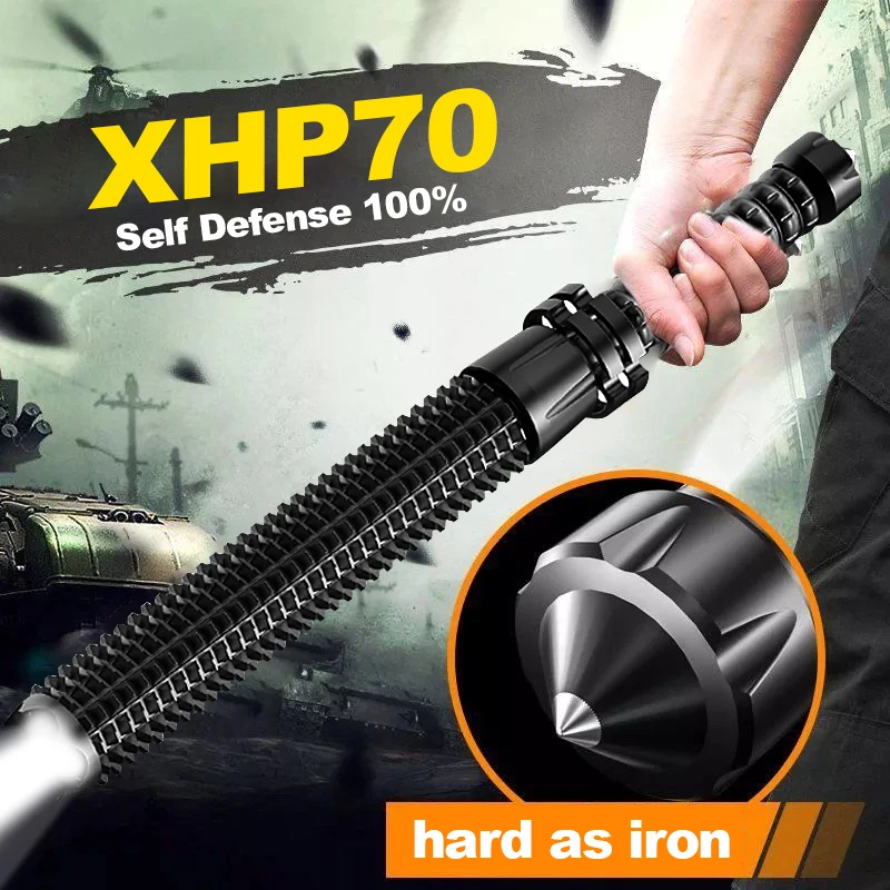 Powerful XHP70 Baseball Bat Flashlight Tactical Flashlight Waterproof Self Defense Light 18650 Rechargeable Baseball Led Torch