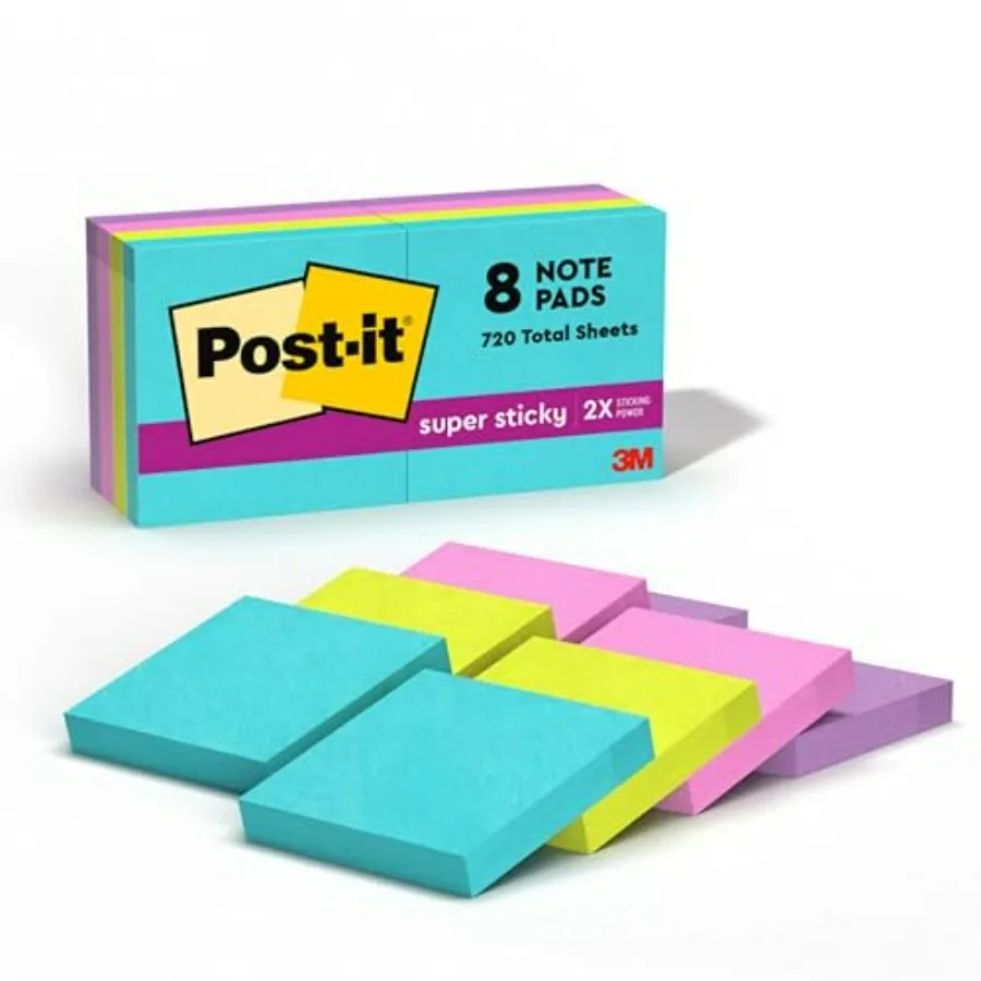 Super Sticky Notes 8 bloc notes adesivi 1,875 x 1,875 pollici. Ideale per uso scolastico e in ufficio 2X The Sticking Power Vibrant Supernova