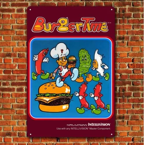 Burger Time Video Game Metal Poster - Collectable Tin metal sign (Size 8x12in)