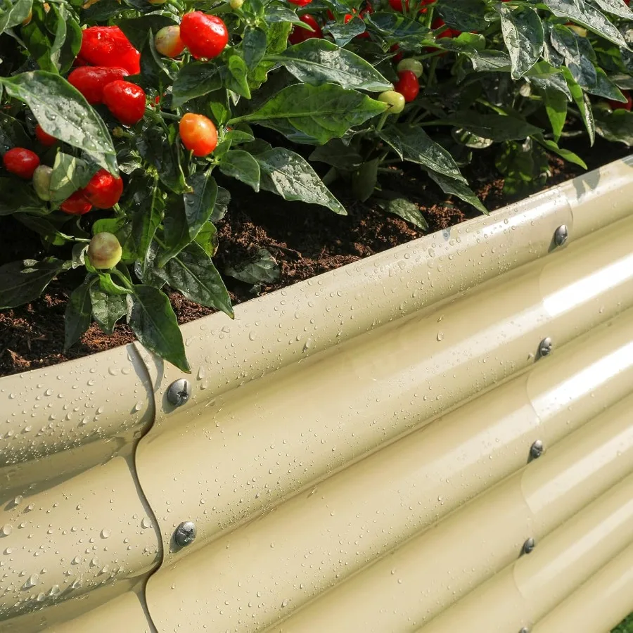 سرير حديقة مرفوع معدني خارجي بطول 18 صندوق زراعة جذر عميق بيضاوي للخضروات والزهور والأعشاب بسعة 89 جالونًا - كريمي أصفر #3