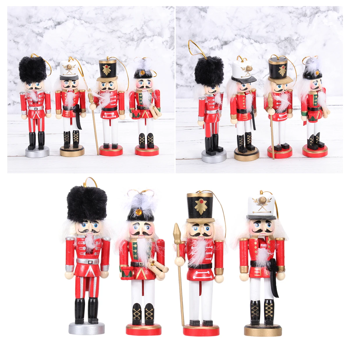

4 pcs Nutcracker Soldier Wooden naments Desktop Decor Gifts Christmas Tree Pendant Hanging Home Accessories