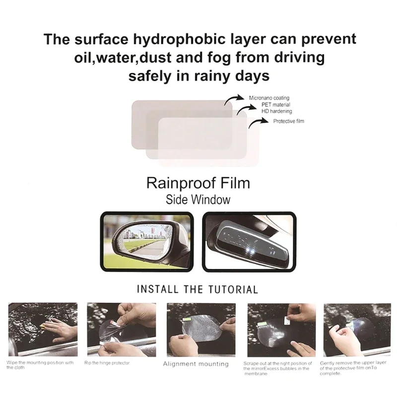 G7NA 2x Car Side Window Mirror Rainproof Film Anti-Fog Clear Protective Sticker Anti-Scratch Waterproof Safe Driving Supplies