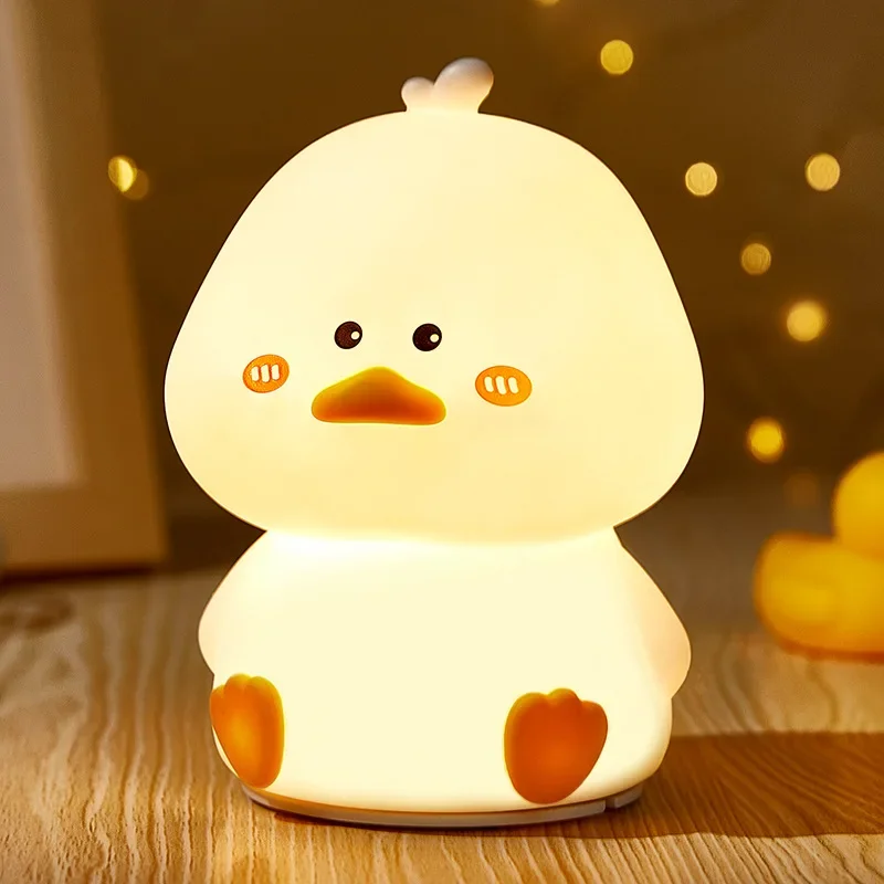 Cute Duck Night Light Fun And Creative Silicone LED Light USB Charging Remote Control Colorful Patting Light Children'S Gift